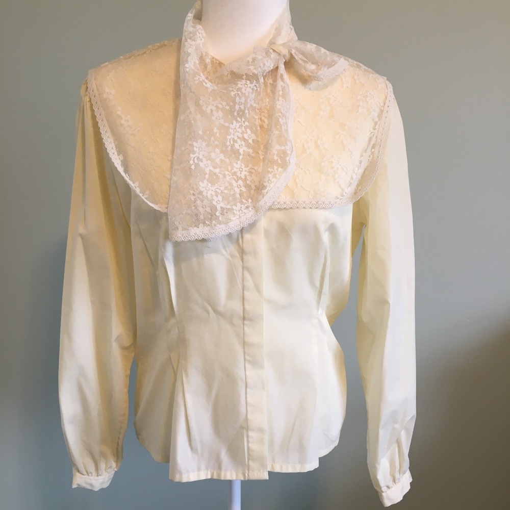 Vintage Ashley Hall Lace Button Down Blouse Yellow